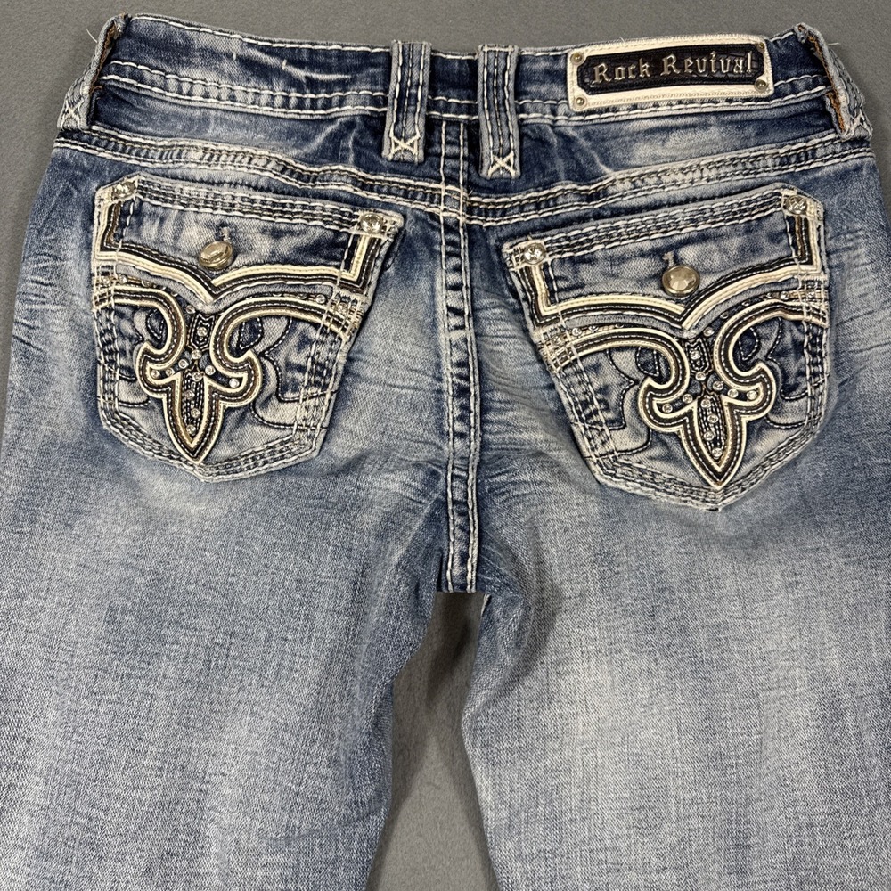 JEANS Rock Revival PEACOAT WOMENS 28 Mid Rise Boot Rhinestones Metallic Stitch